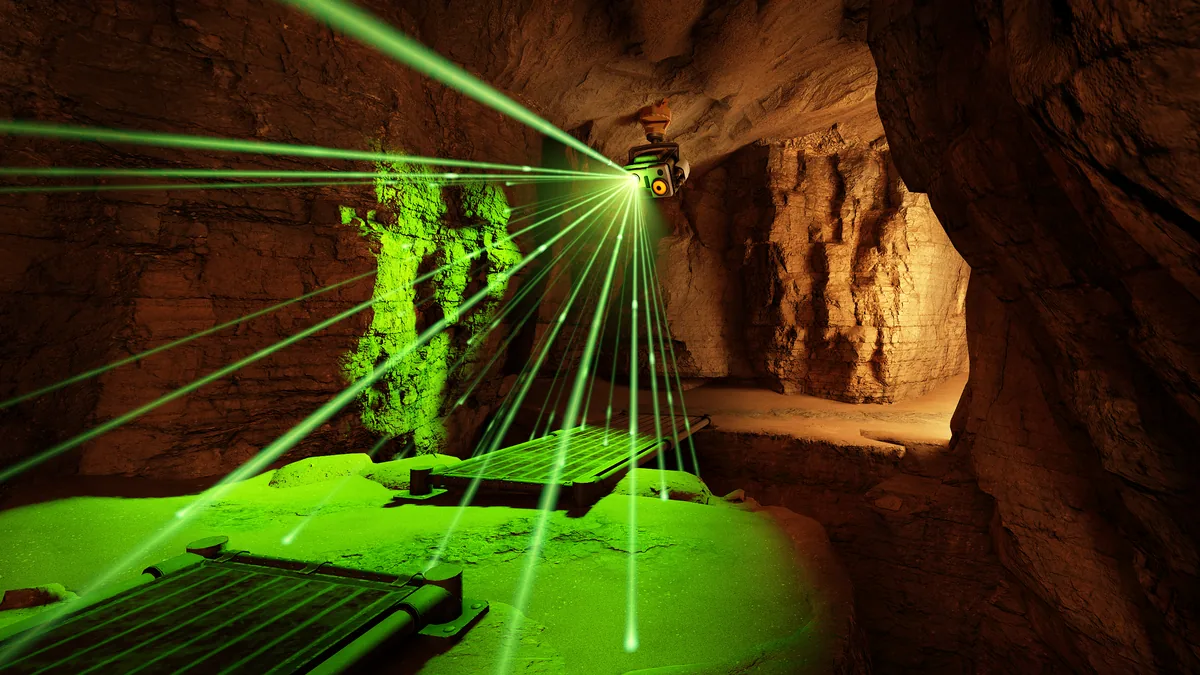 A laser scanning an underground Volgravian structure
